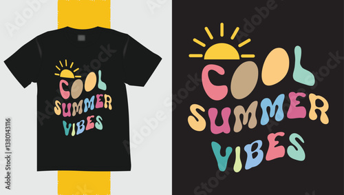 Cool summer vibes typography motivational t-shirt design. Print on demand design. Eye-caching t-shirt design.	