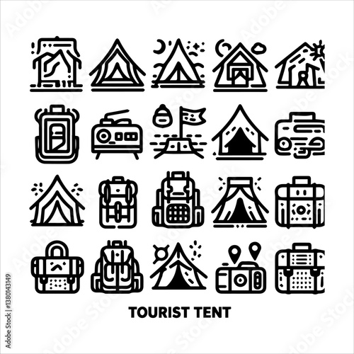 tourist tent icon set editable stroke set of black