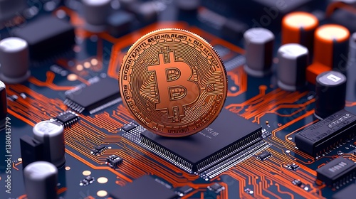 Crypto Coin on Circuit Board photo