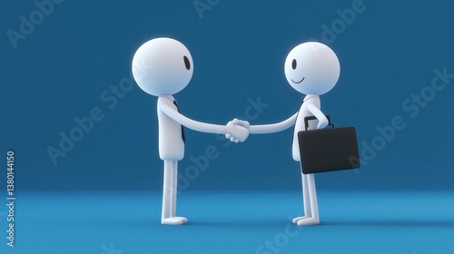 Obraz na płótnie Two white cartoon characters shake hands to reach an agreement, a business cooperation scene, the image is vivid and interesting. w salonie
