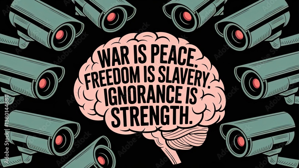 Obraz premium Orwellian Surveillance: A thought-provoking illustration depicts the themes of control and manipulation in a dystopian society.