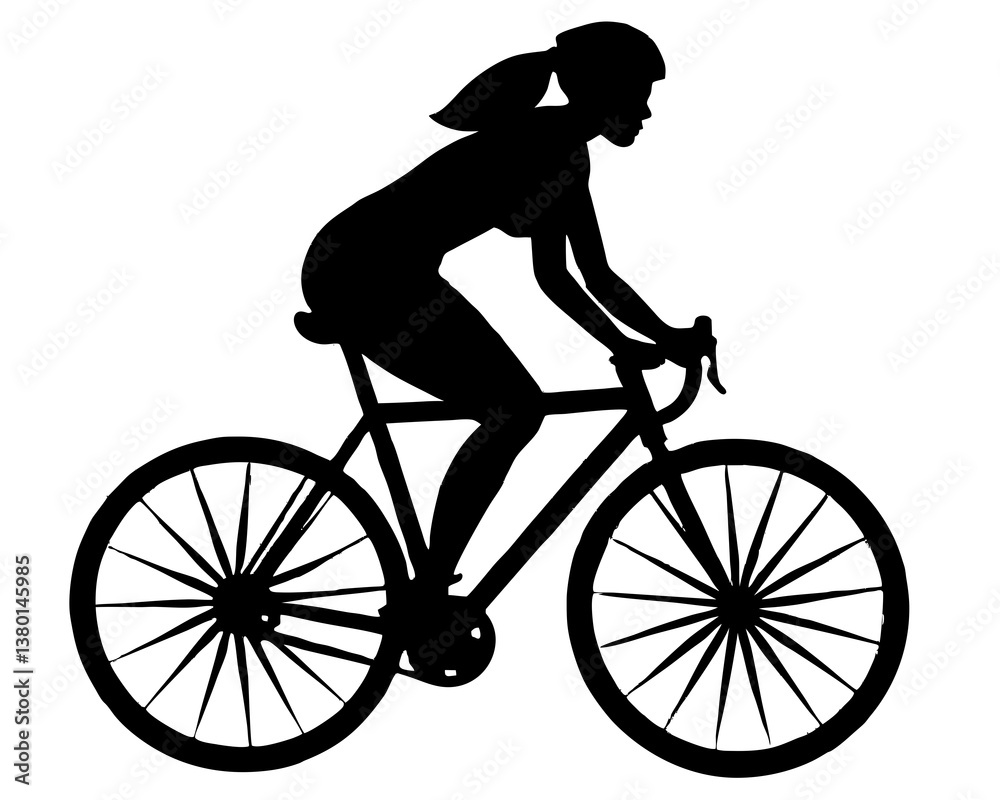 Naklejka premium Woman Bicyclist silhouette vector illustration
