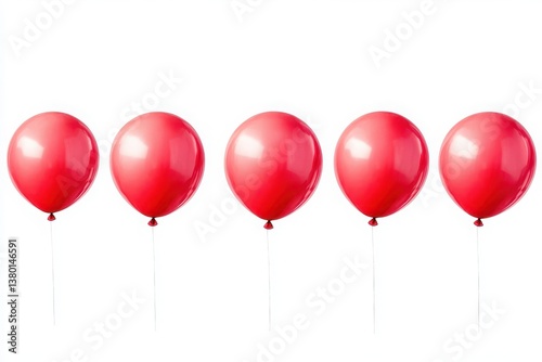5 red balloons isolated on white background