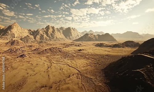 Wallpaper Mural Expansive desert landscape with rocky mountains under a clear blue sky and scattered clouds Torontodigital.ca