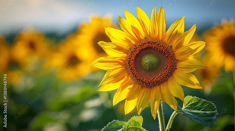 Fototapeta premium A single yellow sunflower is the main focus of the image