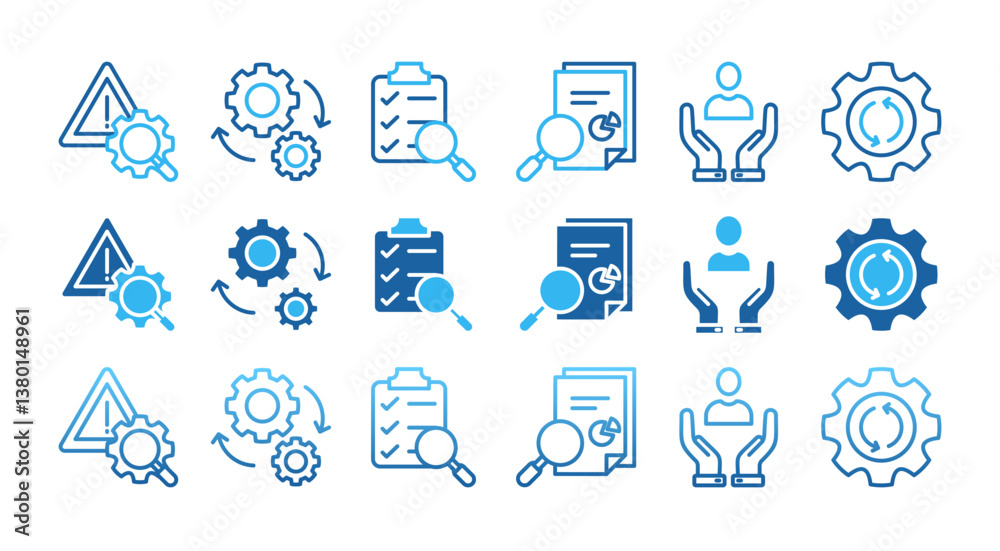 Fototapeta premium INCIDENT MANAGEMENT icon set with multiple style the incident, process, detection, analysis, initial support, restore, and reporting 