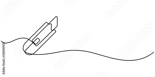 One continuous line drawing of cutter . Single line of cutter vector illustration, One single line drawing of man holding cutter knife. Handyman tools concept. Continuous line draw vector design. 
