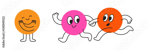 Vector logo design template and graphic elements for advertising, branding, posters and banners, funny cartoon illustrations with smiling character and mascots, abstract stickers and line icons