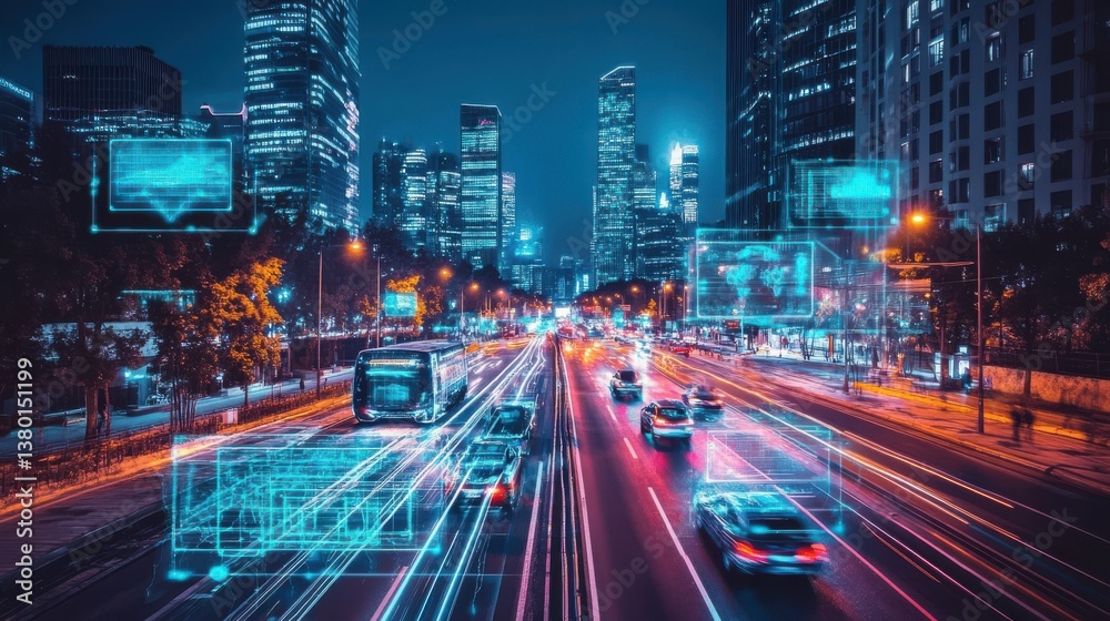 Obraz premium Futuristic City with Data Streams