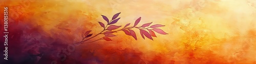 Wallpaper Mural Lavender and Peach Watercolor Blend with Delicate Floral Illustration Branch, Soft Elegant Design Torontodigital.ca