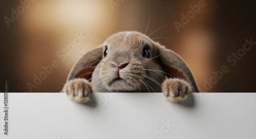 Cute bunny holding blank sign.