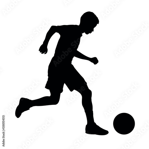 Soccer football player dribbling ball silhouette vector