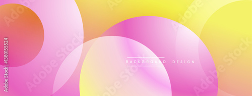 Vibrant overlapping circles create abstract gradient background. Pink, orange, yellow hues blend smoothly. Modern design element for digital projects.