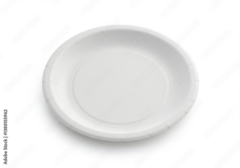 Isolated shot of a simple white paper plate on a plain white background with soft shadows underneath it Isolated shot of a simple white paper plate on a plain white background with soft shadows underneath it