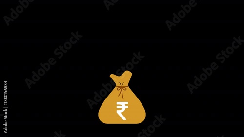 Mutual Funds Idea Icon – Indian Rupee Coin Popping from a vibrant currency bag. 4-sec animation, transparent background—ideal for finance, investment, or wealth visuals.