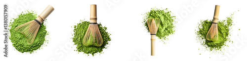Japanese matcha tea powder and traditional bamboo whisk