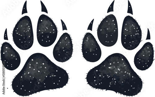 Vector Illustration of Black Bear Paw Prints with Starry Night Sky Design – Unique Wildlife Artwork on Transparent Background