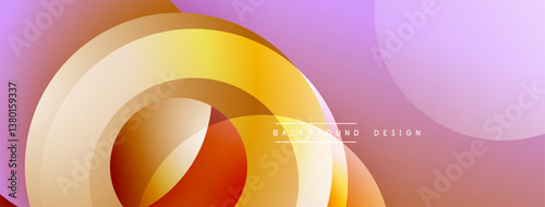 Abstract design. Overlapping circles create dynamic composition. Warm colors dominate, blending orange, yellow, purple hues. Smooth gradients suggest depth, modern aesthetic.