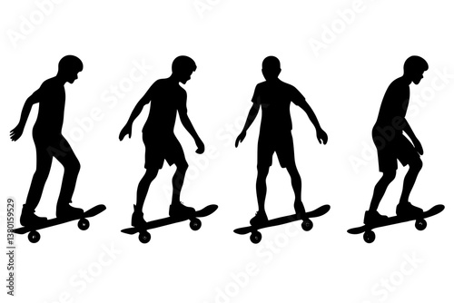 set of person electric skateboard silhouette vector illustration