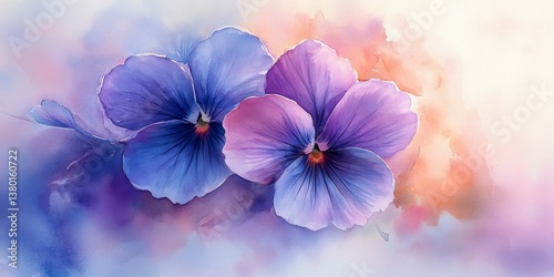Fototapeta Naklejka Na Ścianę i Meble -  Watercolor painting of pansies creating a vibrant floral composition