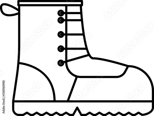 Laced combat boot icon with tread sole