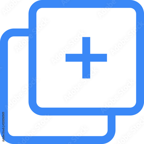 Outlined blue add icon with overlapping squares