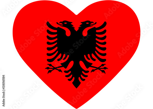 Heart-shaped Albania flag design with eagle