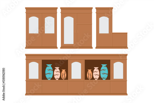Vector set of wooden wardrobes for bedroom