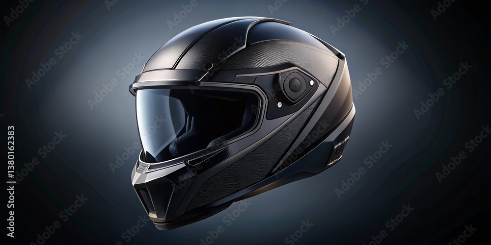Fototapeta premium Black Sport Motorcycle Helmet with Copy Space - Right Side Composition