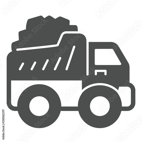 Coal truck vehicle solid icon, climate change concept. Vector graphics. Coal mining transport sign on white background, glyph style icon for mobile or web design.
