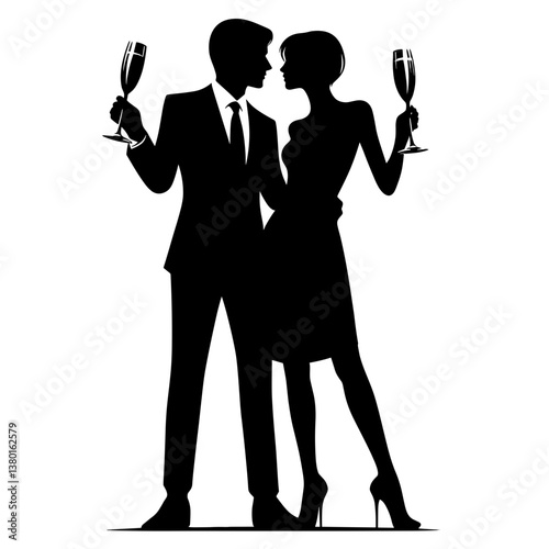 Elegant couple celebrating with champagne