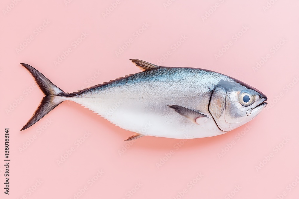 Fototapeta premium A single silver fish presented against a smooth pink backdrop