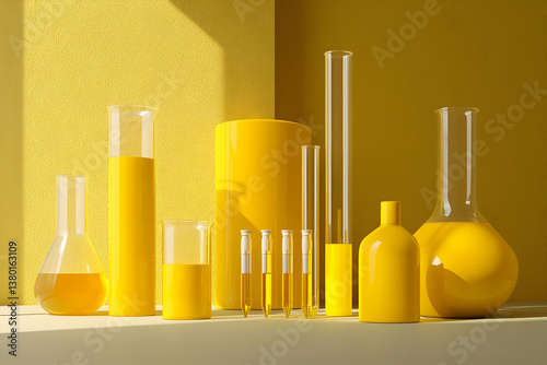 Yellow lab glassware on yellow background