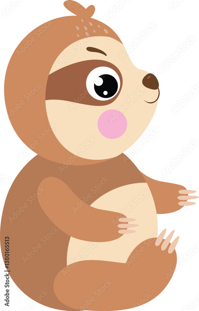 Fototapeta premium Friendly brown sloth sitting isolated on white