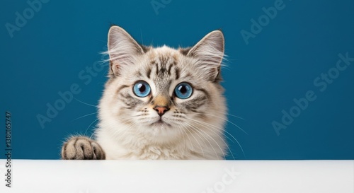 Cute Ragdoll kitten with striking blue eyes.