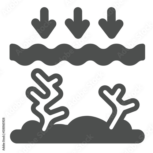 Water surface toxine with sea flora solid icon, ecology pollution concept. Vector graphics. Underwater coral and silt sign on white background, glyph style icon for mobile or web design.
