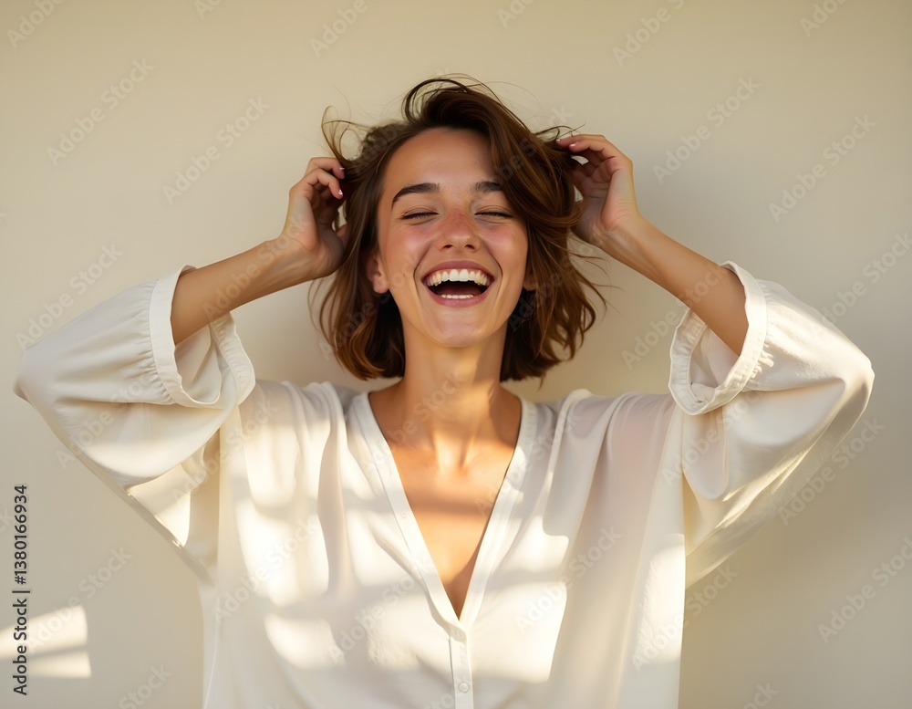 Naklejka premium a young woman with short brown hair