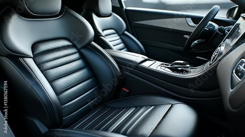 Sleek modern car interior featuring luxurious leather seats and advanced dashboard technology
