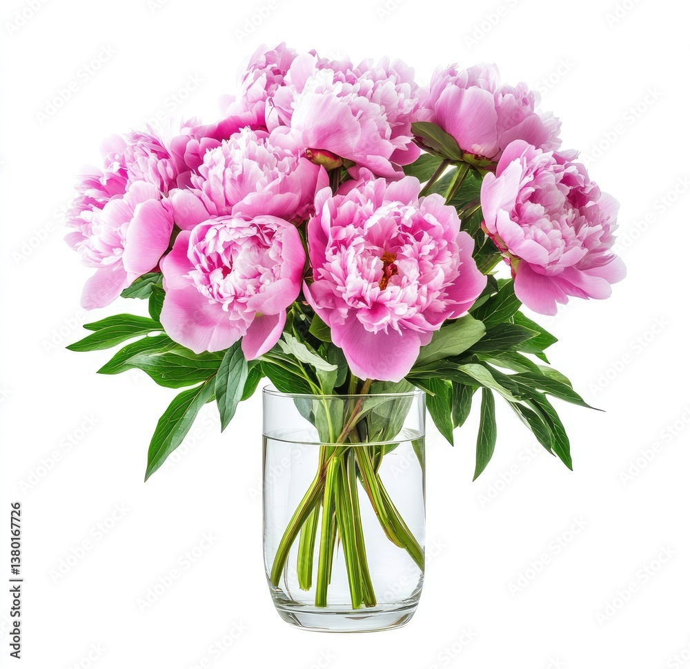 Delicate pink peonies in a clear vase. A beautiful bouquet of fresh, vibrant pink peonies arranged in a clear glass vase. Delicate pink peonies in a clear vase. A beautiful bouquet of fresh, vibrant pink peonies arranged in a clear glass vase.