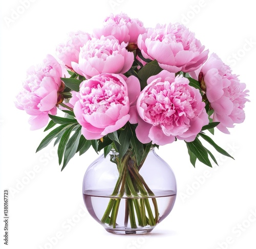 Wallpaper Mural Beautiful pink peonies in a clear glass vase.  A bouquet of delicate, vibrant pink peonies sits in a clear glass vase, filling the image with a soft, romantic atmosphere. Torontodigital.ca