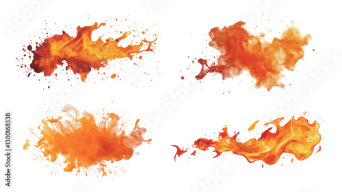 A vivid depiction of a fiery blaze, showcasing intense combustion with swirling flames and glowing embers. This dynamic illustration captures the raw energy and heat of fire, 