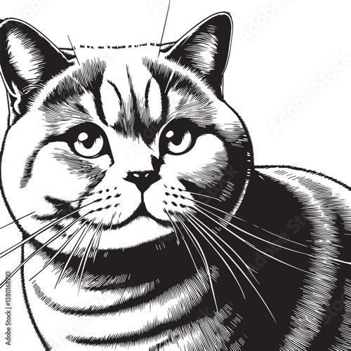 Elegant British Shorthair Cat Vector – Black and White Design