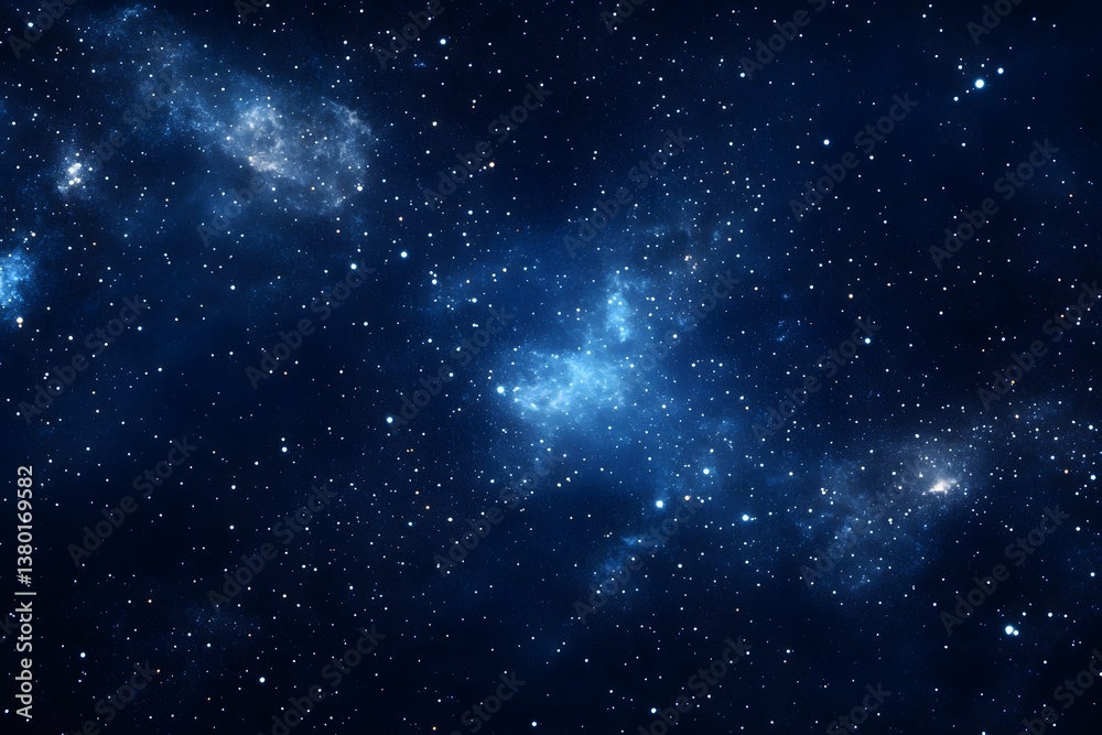 Naklejka premium Starry night sky with blue nebula and cosmic dust abstract background.