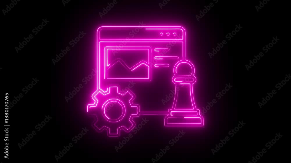 Glowing neon content strategy icon isolated on black background. HD Video motion graphic animation Glowing neon content strategy icon isolated on black background. HD Video motion graphic animation