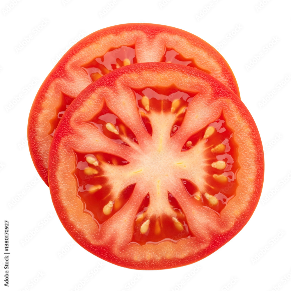 Close-up of two red tomato slices, isolated on a transparent background. Juicy, vibrant texture showcases freshness and health, ideal for food or recipe blogs png image Close-up of two red tomato slices, isolated on a transparent background. Juicy, vibrant texture showcases freshness and health, ideal for food or recipe blogs png image
