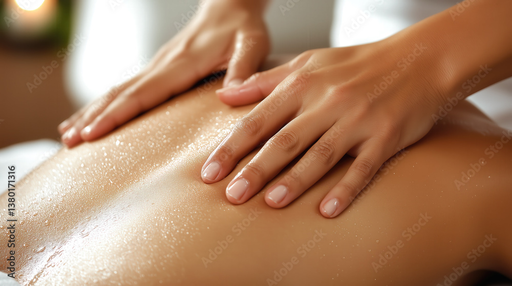 Naklejka premium A young woman receives a relaxing massage at a spa. Generative AI.
