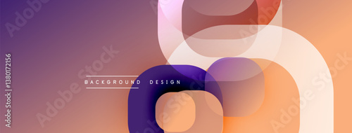 Abstract shapes overlap. Gradient colors create modern design. Purple, orange hues dominate composition. Minimalist aesthetic, smooth transitions.