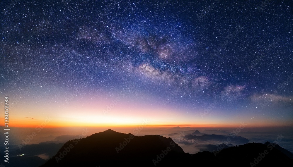 starry in the night sky with sunrise starry in the night sky with sunrise