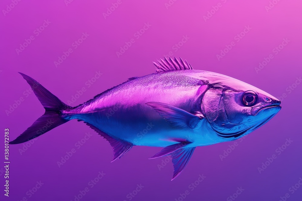 Fototapeta premium A sleek fish swimming under purple and blue lighting effect