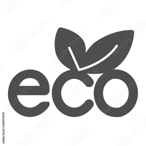 Eco text font and leaves solid icon, eco tourism concept. Vector graphics. Text abbreviation of ecology sign on white background, glyph style icon for mobile or web design.
